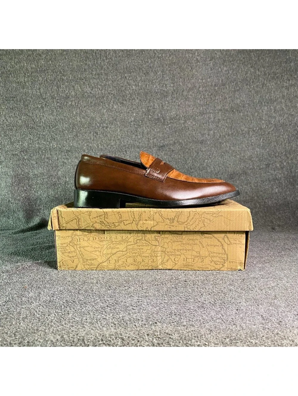 Men’s Brown Leather Slip On Penny Loafers Dress Casual Shoes Size 8 EU 41
